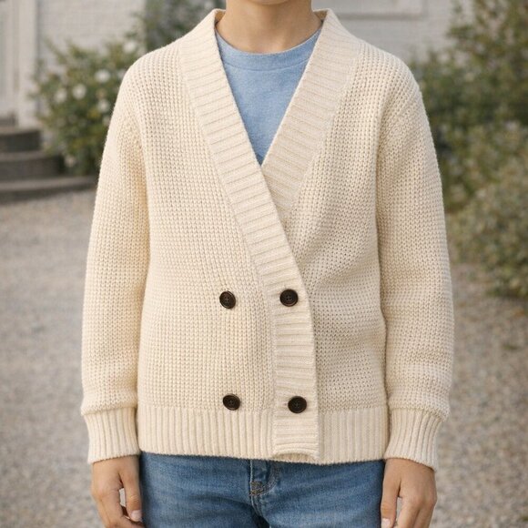 Belati Other - Belati Boy's Prepppy Chunky Rib Knit V-Neck Double Button Cardigan Size 7 Year